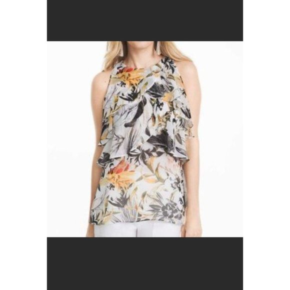 White House Black Market women's small floral cold shoulder blouse casual - Picture 1 of 9